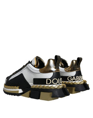 Dolce & Gabbana Weißgold Schwarz Leder SUPER KING Sneakers Schuhe