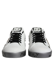 Dolce & Gabbana Weiße Sneakers Portofino mit Logo aus silberfarbenen Kristallen