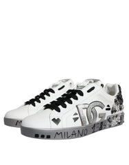 Dolce & Gabbana Weiße Sneakers Portofino mit Logo aus silberfarbenen Kristallen