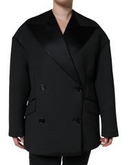 Dolce & Gabbana Schwarzer Doppelreihiger Mantel aus Polyester