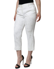 Dolce & Gabbana Weiße Blumige Brokat Baumwoll-Cropped-Hose