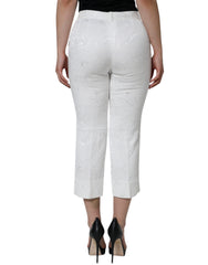Dolce & Gabbana Weiße Blumige Brokat Baumwoll-Cropped-Hose