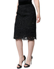 Dolce & Gabbana Schwarzer Bleistiftrock mit hoher Taille und floraler Spitze