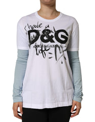 Dolce & Gabbana Weißes Baumwoll-T-Shirt mit Logo-Print und Rundhalsausschnitt