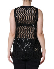 Dolce & Gabbana Schwarze ärmellose Pailletten-Tanktop-Bluse