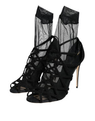 Dolce & Gabbana Schwarze Tüll Stretch High Heels Sandalen Schuhe