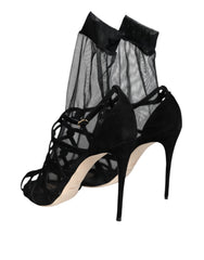 Dolce & Gabbana Schwarze Tüll Stretch High Heels Sandalen Schuhe