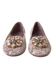 Dolce & Gabbana Rosa Spitze Kristall Ballerinas Loafer Schuhe