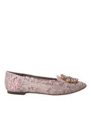 Dolce & Gabbana Rosa Spitze Kristall Ballerinas Loafer Schuhe