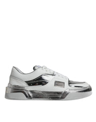 Dolce & Gabbana Weiß Silber Leder Low Top Sneakers Schuhe
