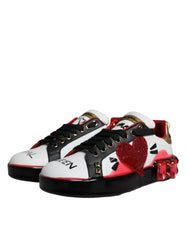 Dolce & Gabbana Weiß Rot Kristalle Leder Portofino Sneakers Schuhe