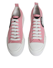 Dolce & Gabbana Rosa Weiß Canvas Logo Low Top Sneakers Schuhe