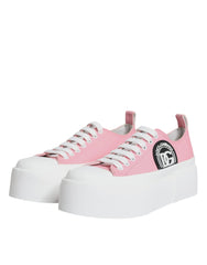 Dolce & Gabbana Rosa Weiß Canvas Logo Low Top Sneakers Schuhe