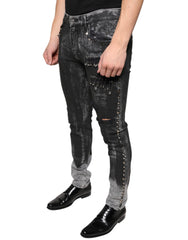 Dolce & Gabbana – Schwarze Skinny-Jeans aus Baumwolle mit Verzierung