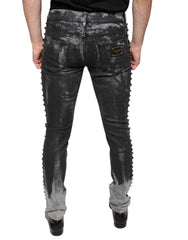 Dolce & Gabbana – Schwarze Skinny-Jeans aus Baumwolle mit Verzierung