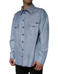 Dolce & Gabbana Hellblaues Button-Down-Freizeithemd aus Baumwolle