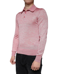 Dolce & Gabbana Rosa Polyester Langarm Herren Poloshirt
