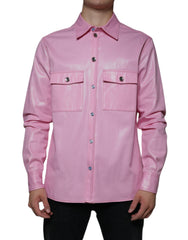 Dolce & Gabbana – Button-Down-Hemd aus rosa Baumwolle mit Kragen