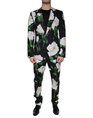 Dolce & Gabbana Schwarzer formeller 2-teiliger Anzug aus Baumwolle mit Rosenmuster für Herren