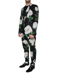 Dolce & Gabbana Schwarzer formeller 2-teiliger Anzug aus Baumwolle mit Rosenmuster für Herren