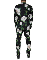 Dolce & Gabbana Schwarzer formeller 2-teiliger Anzug aus Baumwolle mit Rosenmuster für Herren