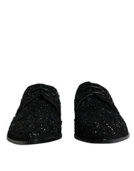 Dolce & Gabbana – Schwarze, verzierte Derby-Schuhe aus Wildleder