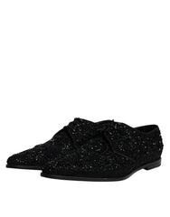 Dolce & Gabbana – Schwarze, verzierte Derby-Schuhe aus Wildleder
