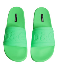 Dolce & Gabbana Grüne Leder-Pantoletten Badeschuhe