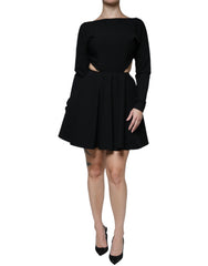 Dolce & Gabbana – Schwarzes Minikleid aus Viskose mit Cut-outs in A-Linie und langen Ärmeln