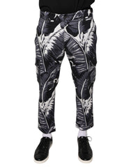Dolce & Gabbana – Caprihose aus Baumwollstretch mit Bananenblattmuster in Grau
