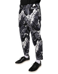 Dolce & Gabbana – Caprihose aus Baumwollstretch mit Bananenblattmuster in Grau