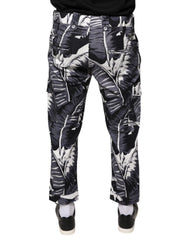 Dolce & Gabbana – Caprihose aus Baumwollstretch mit Bananenblattmuster in Grau