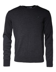 Dolce & Gabbana Dunkelgrauer Pullover aus Wolle mit Rundhalsausschnitt
