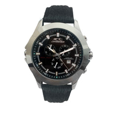 Chronotech schwarze Leder-Armbanduhr