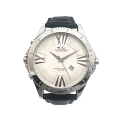 Chronotech schwarze Leder-Armbanduhr