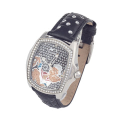 Chronotech schwarze Leder-Armbanduhr