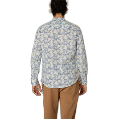 Gianni Lupo Blaues Leinenhemd mit Muster