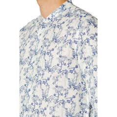 Gianni Lupo Blaues Leinenhemd mit Muster