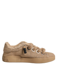 Dolce & Gabbana Braun Jute Stoff Low Top Herren Sneakers Schuhe
