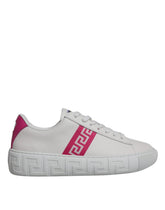 Versace Weiß Rosa Greca Print Plateau Low Top Sneakers Schuhe