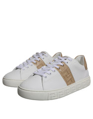 Versace Weiß Braun Greca Print TPU Low Top Herren Sneakers Schuhe