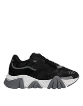 Versace Zwarte Leren Neopreen Chunky Lage Sneakers Squalo Schoenen