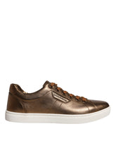 Dolce & Gabbana London Herren Sneaker aus goldenem Leder mit Logo