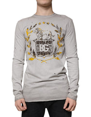Dolce & Gabbana Grauer Pullover mit Rundhalsausschnitt aus bedruckter Baumwolle
