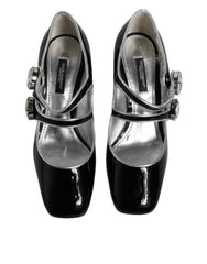 Dolce & Gabbana Schwarze Lackleder Kristall Mary Jane Pumps Schuhe