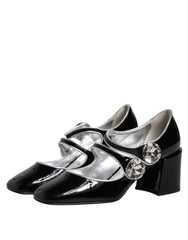 Dolce & Gabbana Schwarze Lackleder Kristall Mary Jane Pumps Schuhe