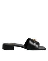 Versace Zwart Leren Logoplaatje Instappers Slippers Schoenen