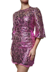 Dolce & Gabbana – Mini-Etuikleid mit Blumenmuster in Metallic-Fuchsia