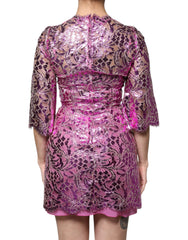 Dolce & Gabbana – Mini-Etuikleid mit Blumenmuster in Metallic-Fuchsia