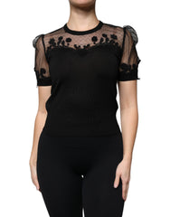 Dolce & Gabbana Schwarze Bluse aus Blumenspitze mit kurzen Ärmeln